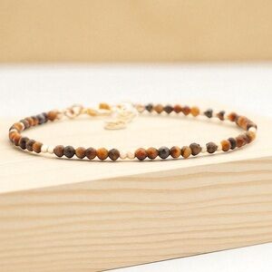 Tiger Eye Gold Beaded Bracelet in Earth Tones. New.